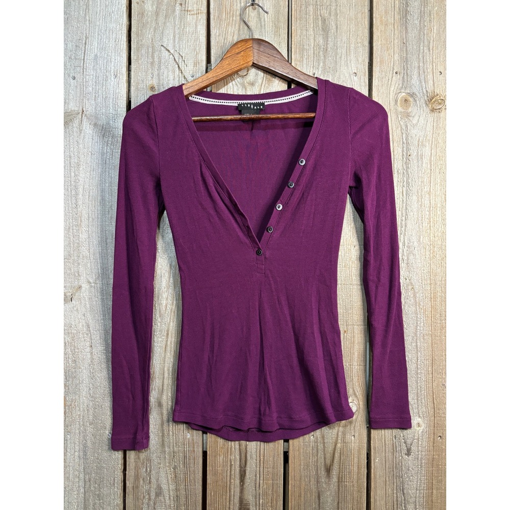 Tell Tale Womens Ribbed Henley Long Sleeve Top Plum Purple XS 00TTF19226